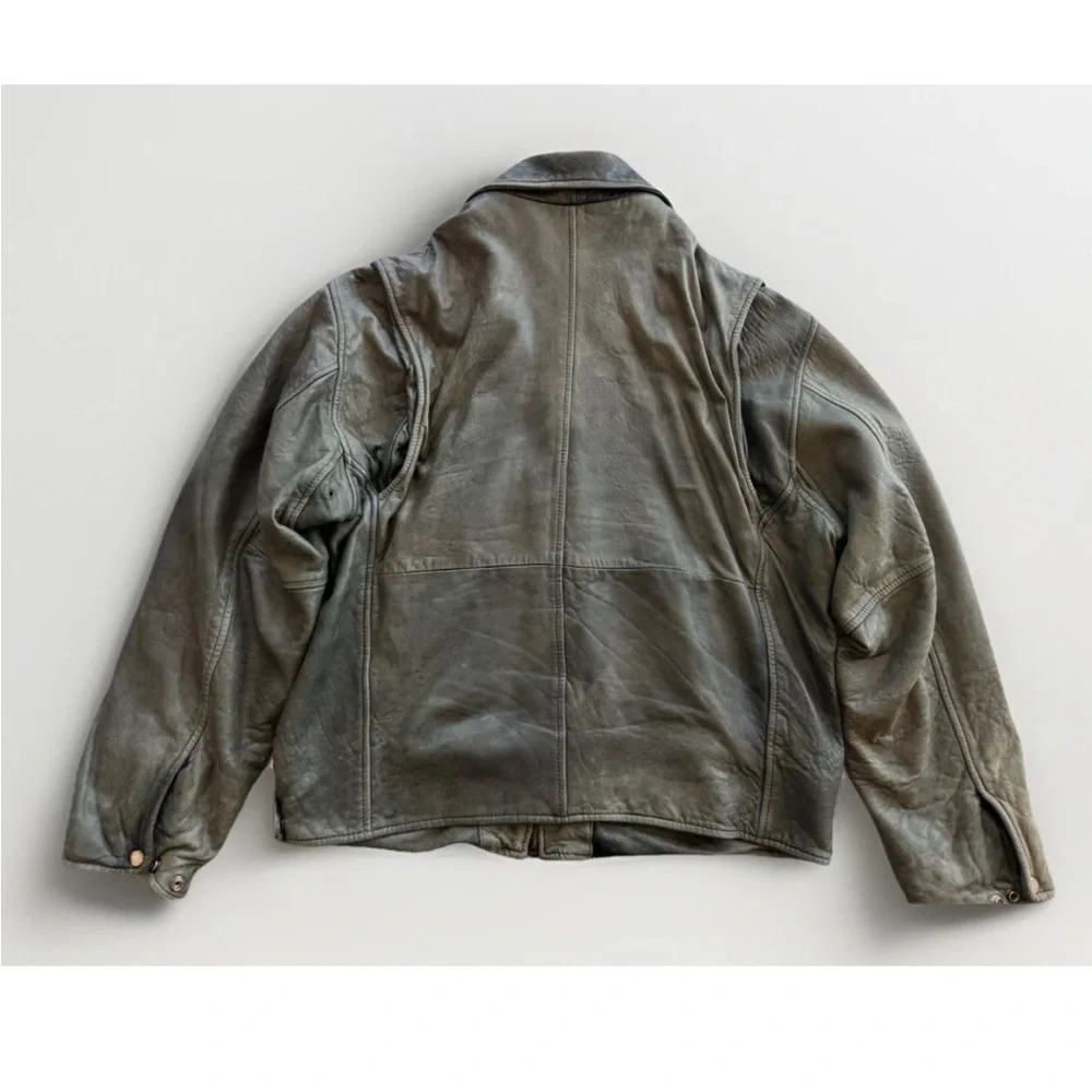 vintage 90s Y2K Wilsons olive green distressed bomber leather jacket * Flaws - Picture 2 of 16